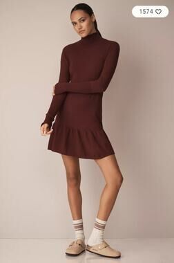 Anthropologie SUNDAYS Andes Mini Sweater Dress in Neutral Burgundy L NWT $242